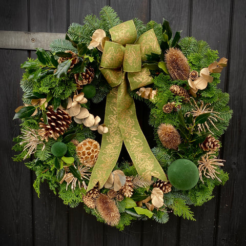 Green and Gold Christmas Door Wreath