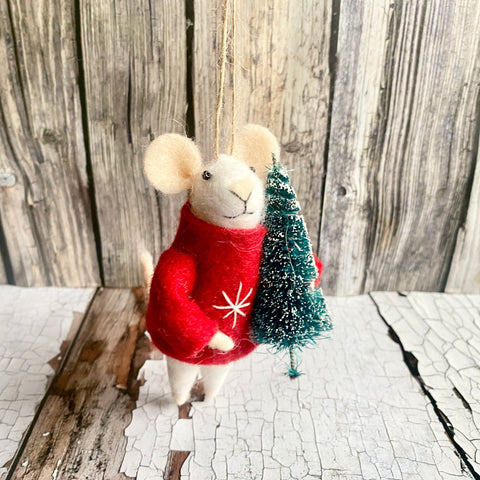 Hanging christmas mouse in a red jumper