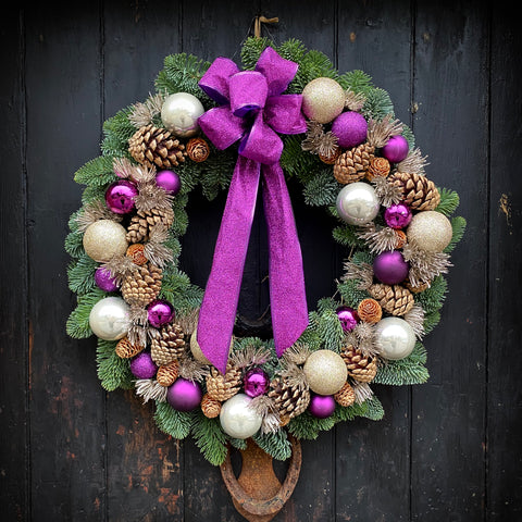 purple christmas door wreath