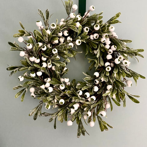 Green Leaves and White Berry Wreath