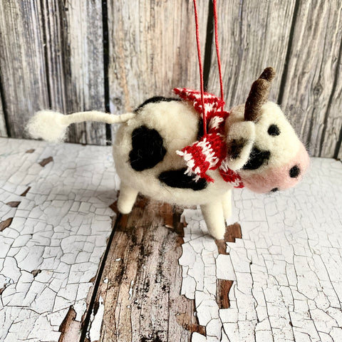 Wool Hanging Christmas Cow