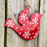 Red Metal Bird with Snowflakes