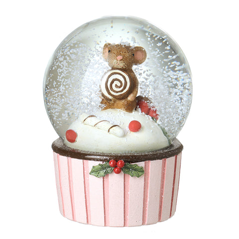 mouse on a cupcake in a snowglobe