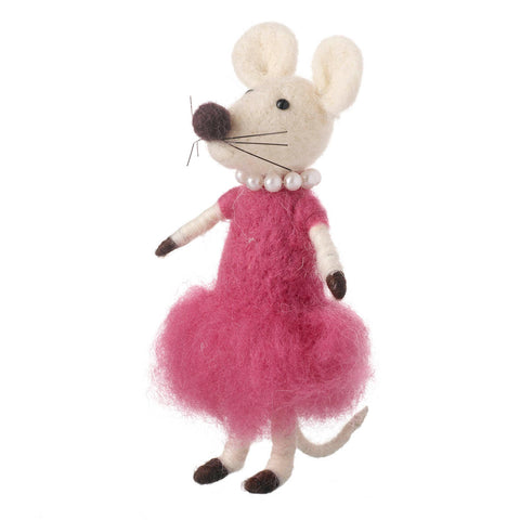 festive mouse in a pink dress