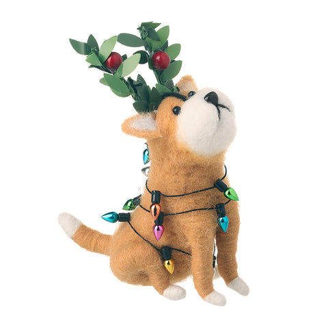 Christmas Dog with fairy lights