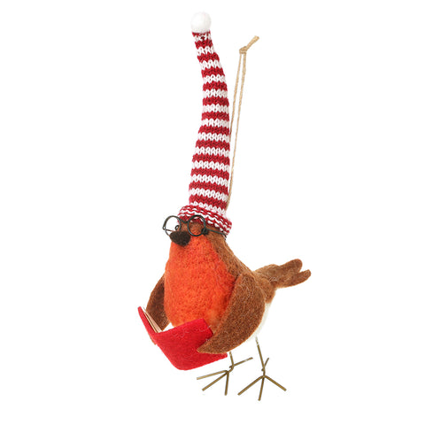 festive robin reading a book