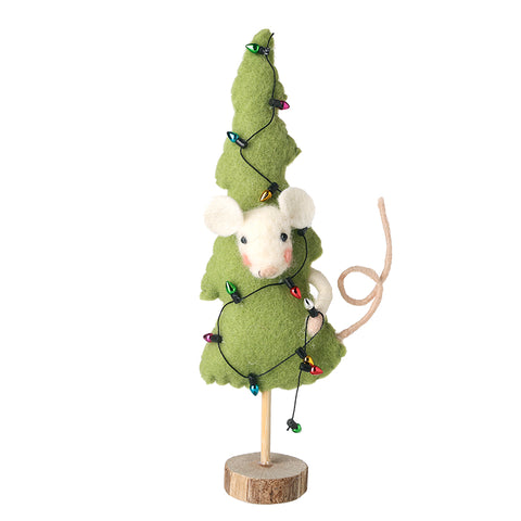 festive mouse stuck in a christmas tree