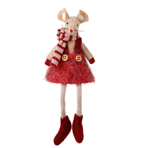 Mouse Girl in red and taupe with scarf
