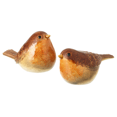 two large stoneware robins
