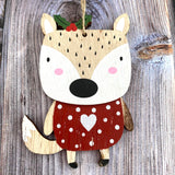 Hanging Wooden Fox with Holly